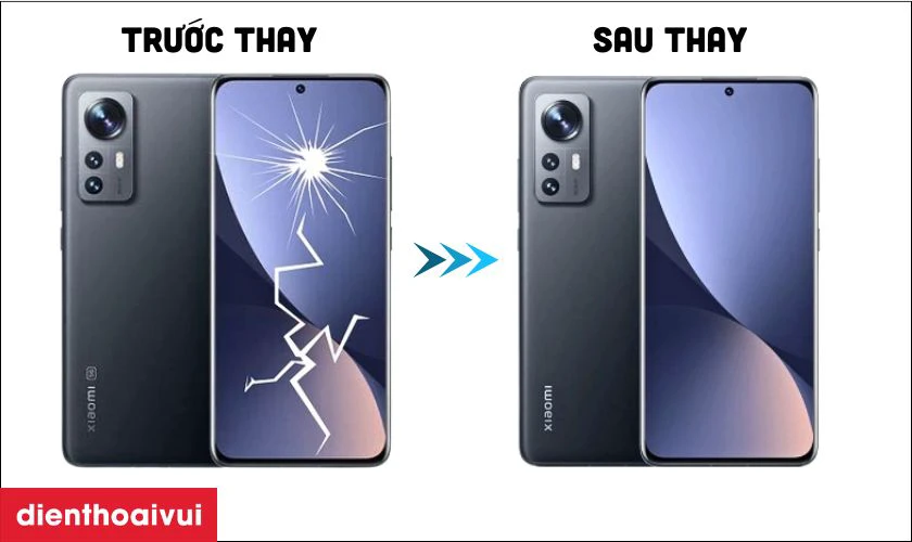Hình ảnh khách hàng trước và sau khi ép kính Xiaomi 12X tại Điện Thoại Vui