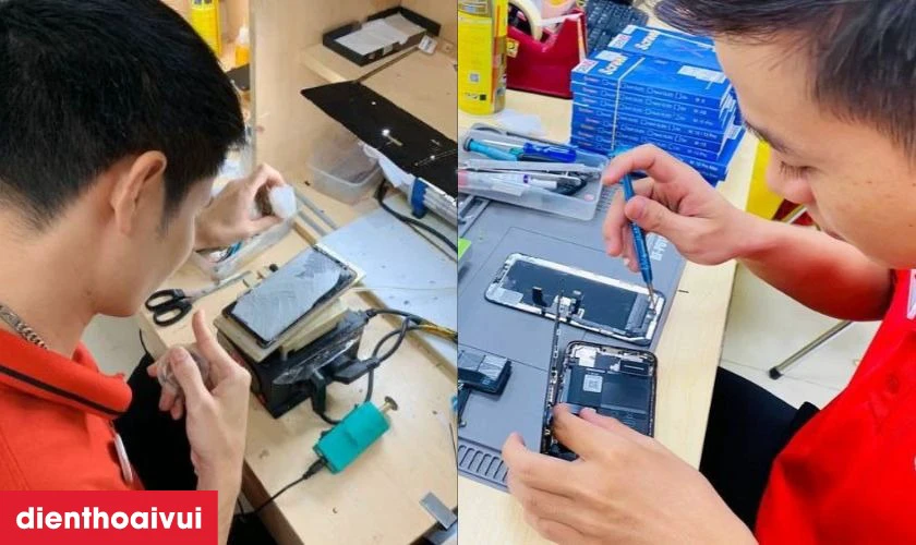 Kỹ thuật viên chuyên nghiệp trực tiếp thay ép kính mới