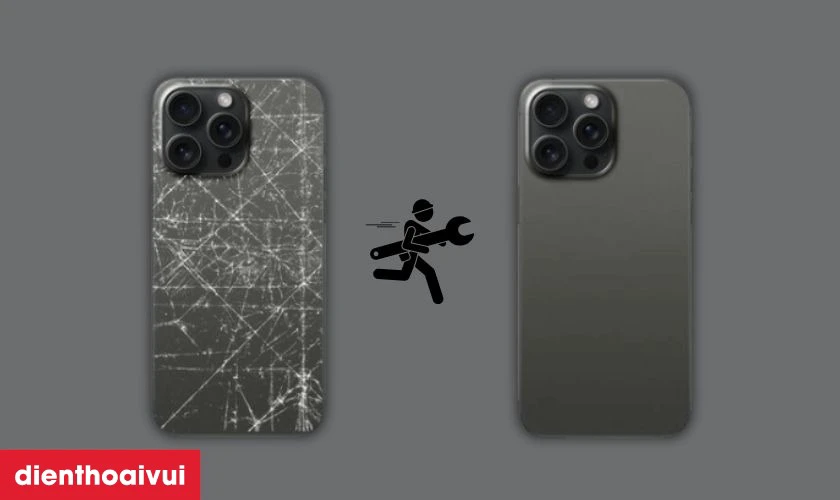 Thay k&iacute;nh lưng h&atilde;ng Aries l&agrave; giải ph&aacute;p tối ưu nhất cho iPhone 15 Pro của bạn