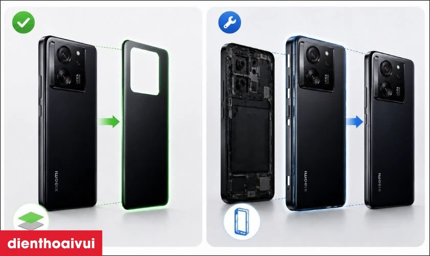 Phân biệt thay kính lưng và thay vỏ full Xiaomi 13T