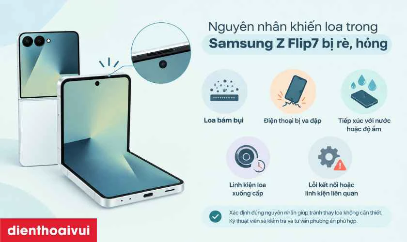 Nguy&ecirc;n nh&acirc;n khiến loa trong Samsung Z Flip 7 bị r&egrave;, hỏng