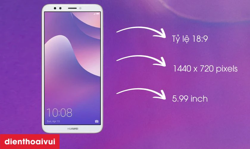 Huawei Y7 PRIME 2018 được hãng trang bị màn hình tràn viền kích thước 5.99 inch