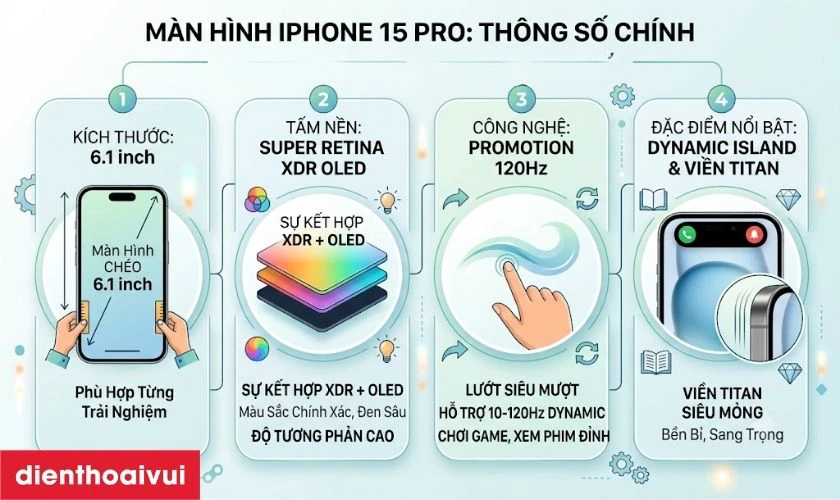 Th&ocirc;ng tin m&agrave;n h&igrave;nh iPhone 15 Pro