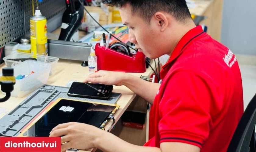 Kỹ thuật vi&ecirc;n sẽ tiến h&agrave;nh thay m&agrave;n h&igrave;nh mới