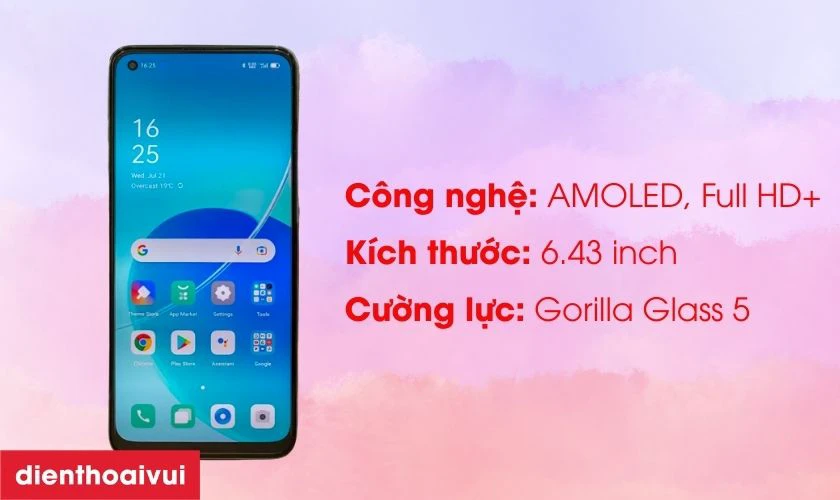 M&agrave;n h&igrave;nh OPPO Reno 6 Z sử dụng tấm nền AMOLED 6.43 inch