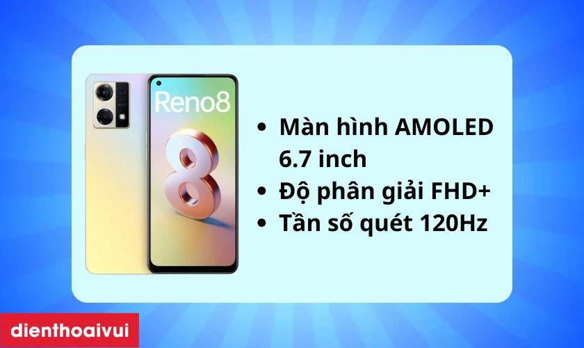 OPPO Reno 8 Pro 5G được trang bị m&agrave;n h&igrave;nh AMOLED 6.7 inch với độ ph&acirc;n giải FHD+