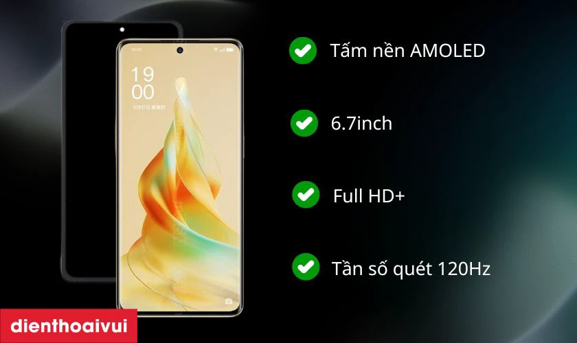 Reno 9 Pro Plus 5G l&agrave; chiếc OPPO sở hữu m&agrave;n h&igrave;nh 6.7inch với tấm nền AMOLED