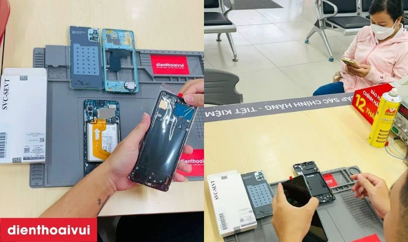 Quy tr&igrave;nh thay m&agrave;n h&igrave;nh Samsung Galaxy A05 chuy&ecirc;n nghiệp lấy liền tại Điện Thoại Vui