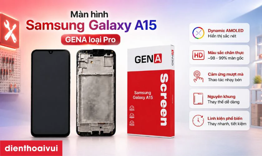 Thay m&agrave;n h&igrave;nh Samsung Galaxy A15 nguy&ecirc;n khung ch&iacute;nh h&atilde;ng GENA loại Pro