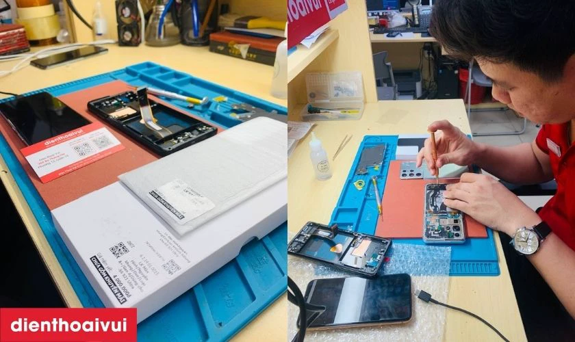 Quy tr&igrave;nh thay m&agrave;n chuy&ecirc;n nghiệp lấy liền tại Điện Thoại Vui