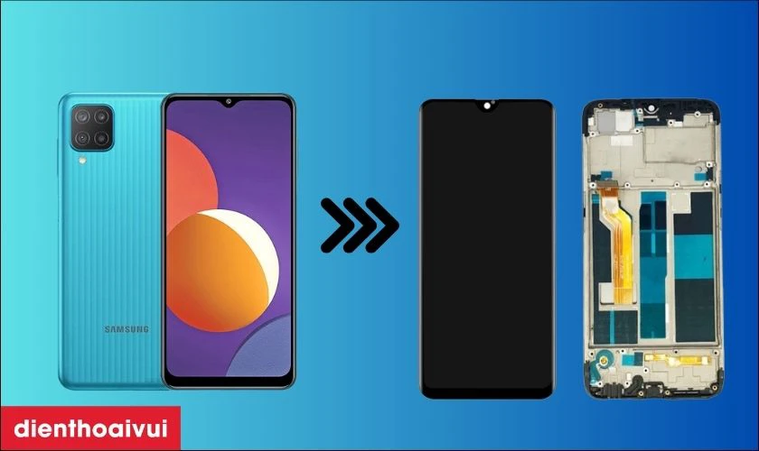 Thay m&agrave;n h&igrave;nh Samsung Galaxy M12 loại A+ ch&iacute;nh h&atilde;ng