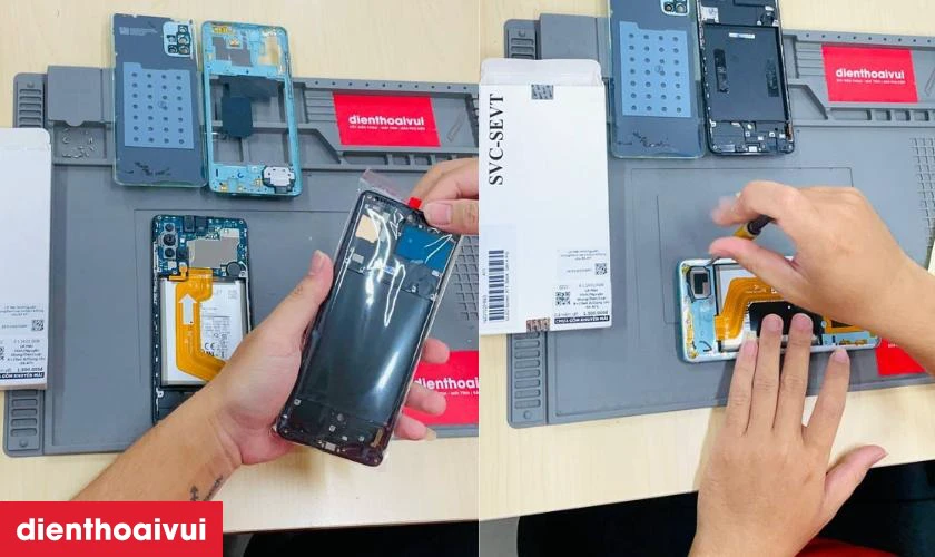 Quy trình thay màn hình Samsung Galaxy Note 20 nguyên khung chính hãng GENA loại A+ chuyên nghiệp lấy liền tại Điện Thoại Vui