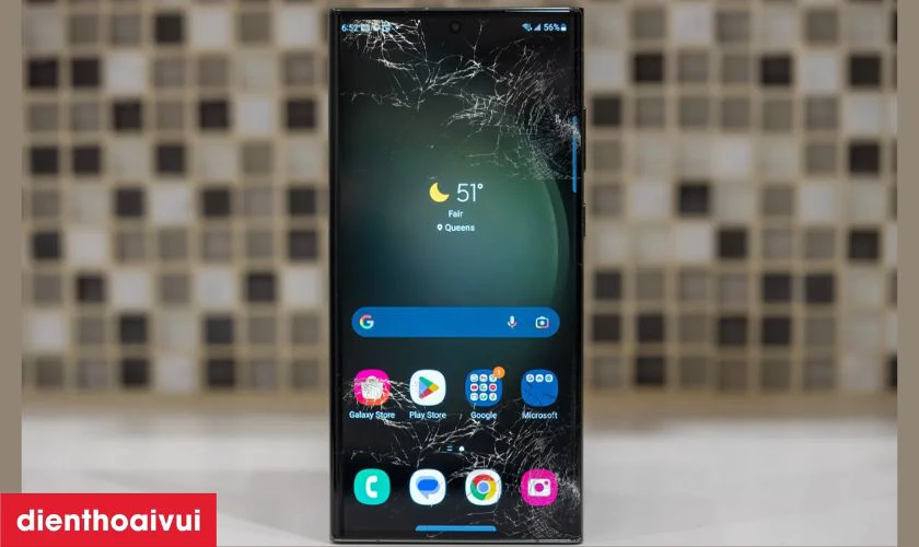 M&agrave;n h&igrave;nh Samsung S23 Ultra bị hỏng cần thay do t&aacute;c động b&ecirc;n ngo&agrave;i