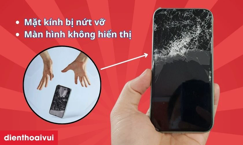 Mặt k&iacute;nh bị nứt vỡ, m&agrave;n h&igrave;nh kh&ocirc;ng hiển thị