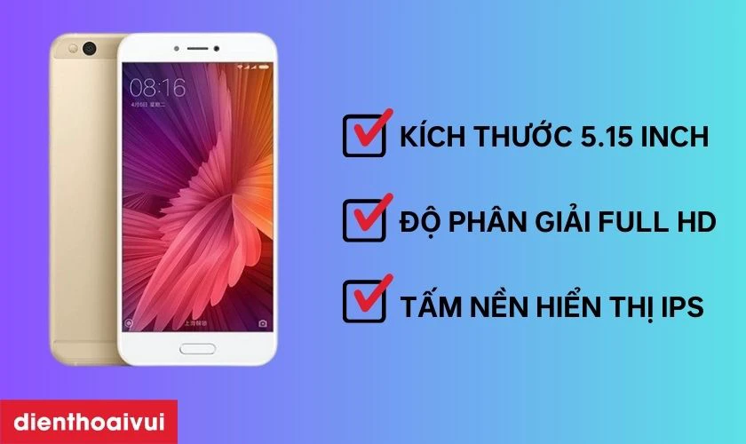 M&agrave;n h&igrave;nh Xiaomi Mi 5C c&oacute; k&iacute;ch thước 5.15 inch với độ ph&acirc;n giải Full HD