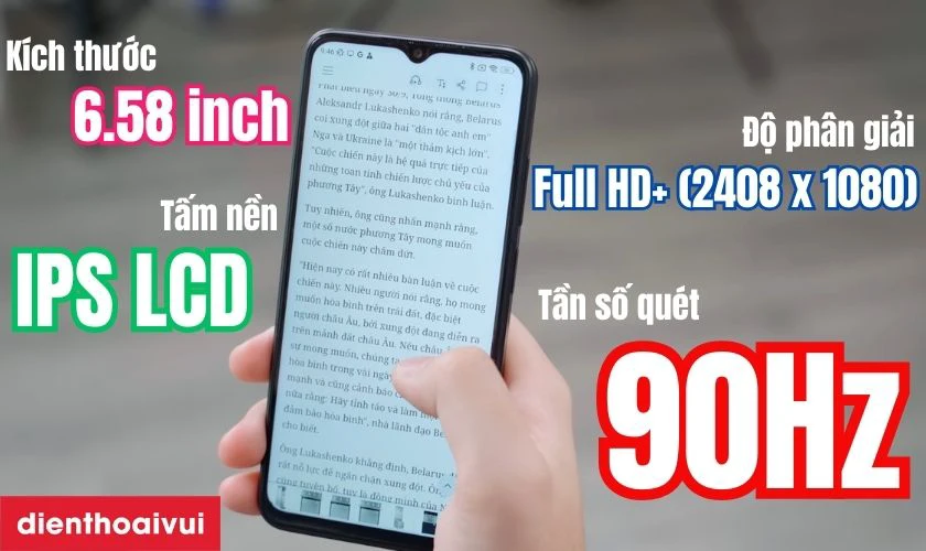 M&agrave;n h&igrave;nh Xiaomi Poco M5 nổi bật với k&iacute;ch thước 6.58 inch, độ ph&acirc;n giải Full HD+