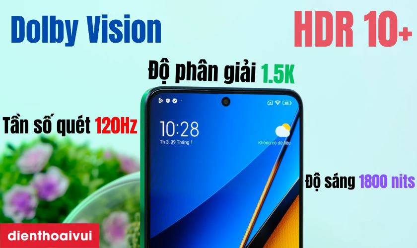 M&agrave;n h&igrave;nh Xiaomi Poco X6 nổi bật với tấm nền AMOLED k&iacute;ch thước 6.67 inch