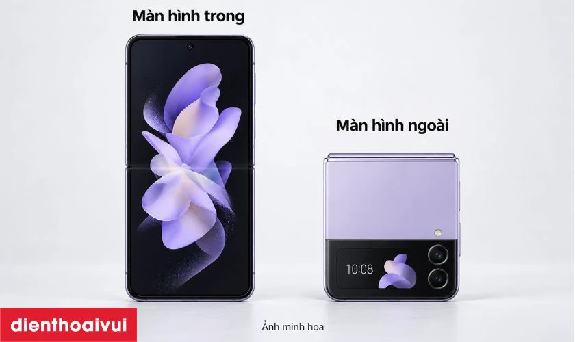 Màn hình trong và màn hình ngoài Samsung Galaxy Z Flip 4 khi mở và gập máy