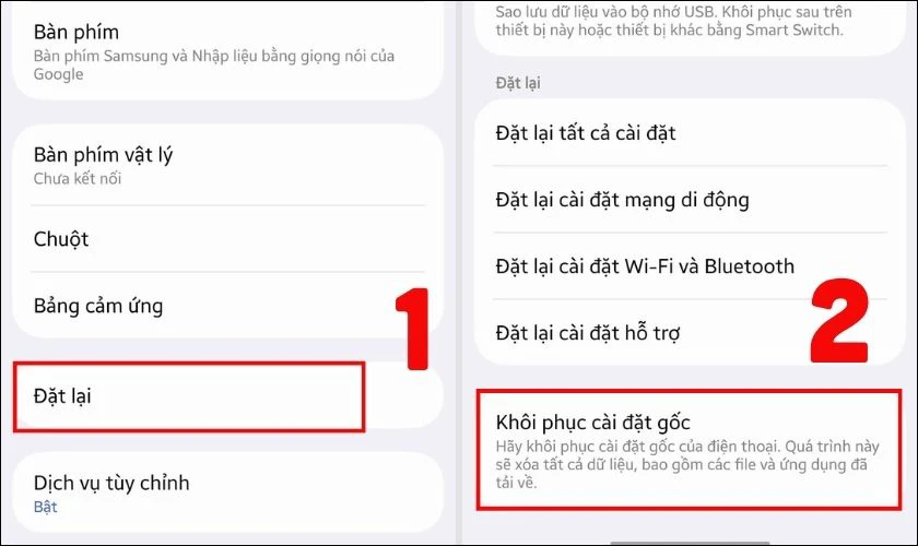 Nhấn nút Khôi phục cài đặt gốc