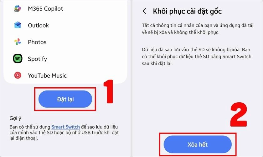 Bạn tiếp tục chọn Đặt lại