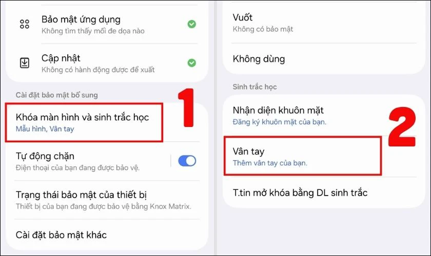 Nhấn vào Khoá màn hình và sinh trắc học