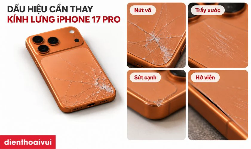 Dấu hiệu nhận biết k&iacute;nh lưng iPhone 17 Pro cần thay