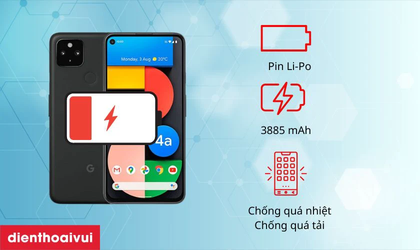 Google Pixel 4a 5G sử dụng pin Li-Po dung lượng 3885 mAh