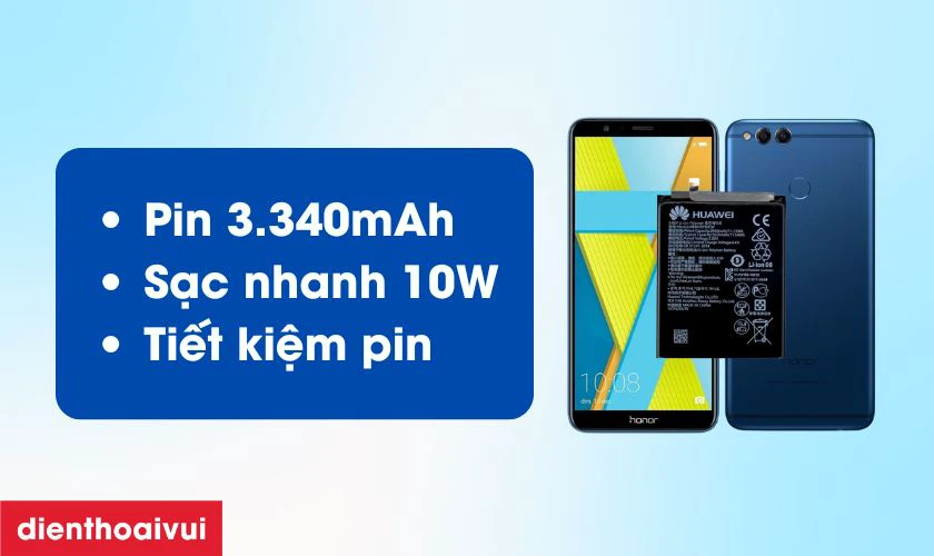 Huawei Honor 7X được trang bị vi&ecirc;n pin 3.340mAh