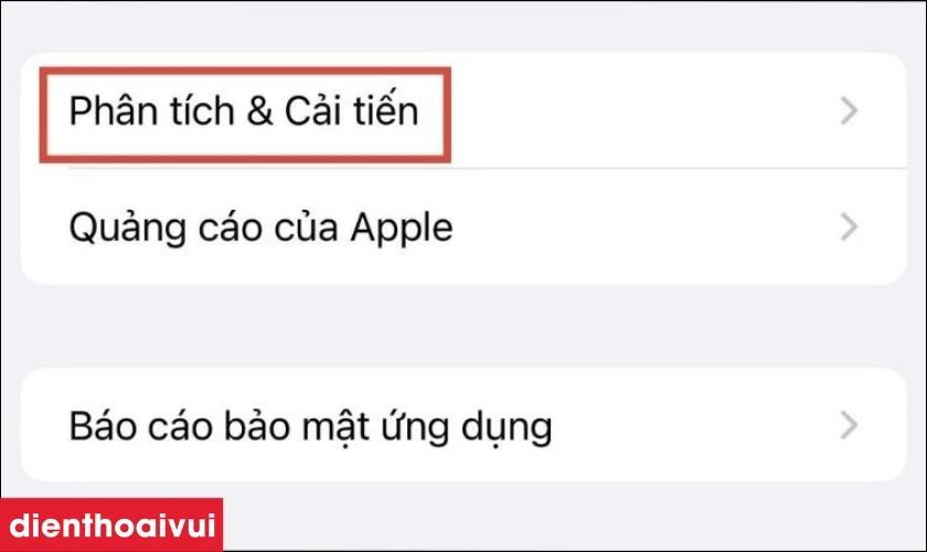 Chọn mục Ph&acirc;n t&iacute;ch & Cải tiến