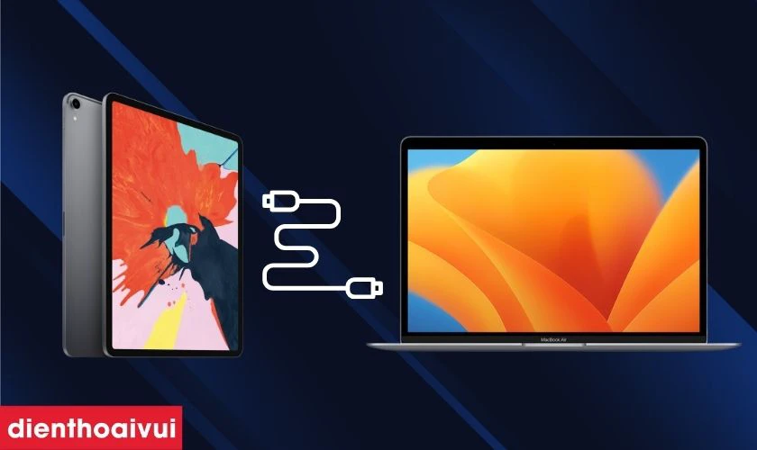 Tiến h&agrave;nh kết nối iPad với Macbook bằng d&acirc;y c&aacute;p