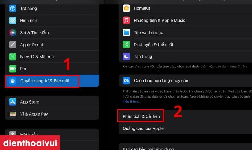 Hướng dẫn kiểm tra qua Cài đặt quyền riêng tư