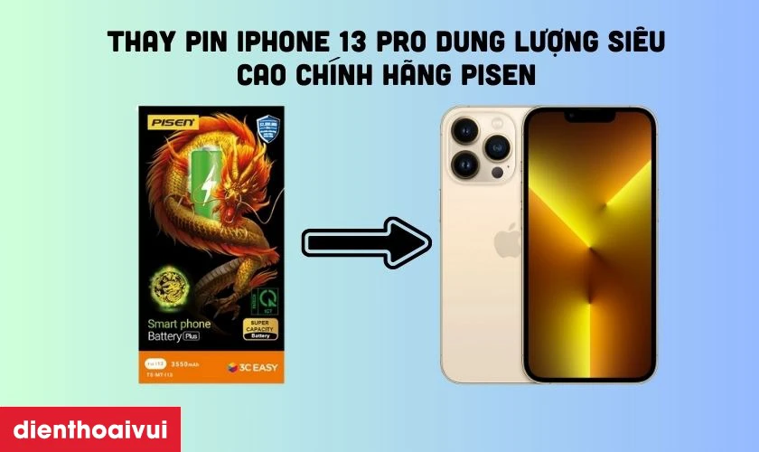 Thay pin iPhone 13 Pro dung lượng si&ecirc;u cao ch&iacute;nh h&atilde;ng Pisen l&agrave; dịch vụ được nhiều người chọn