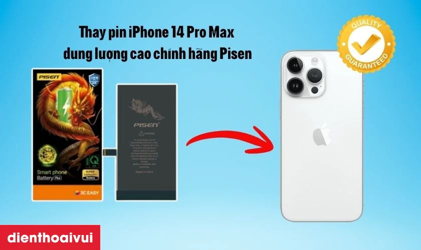 Thay pin iPhone 14 Pro Max dung lượng cao ch&iacute;nh h&atilde;ng Pisen