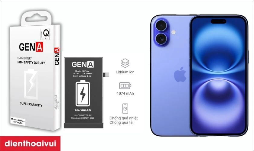 Pin GENA hay Pisen ph&ugrave; hợp hơn cho iPhone 16 Plus?