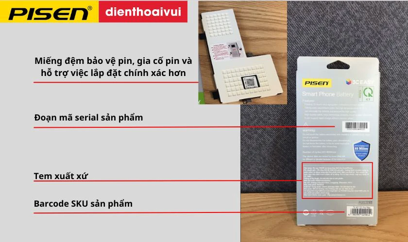 Kiểm tra pin Pisen qua mặt sau vỏ