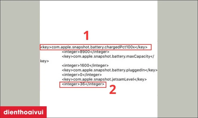 Tìm dòng chữ <key>com.apple.snapshot.battery.maxCapacity</key>