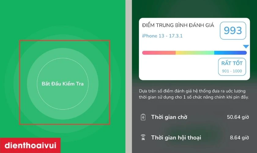 Dùng ứng dụng Battery Testing để kiểm tra pin