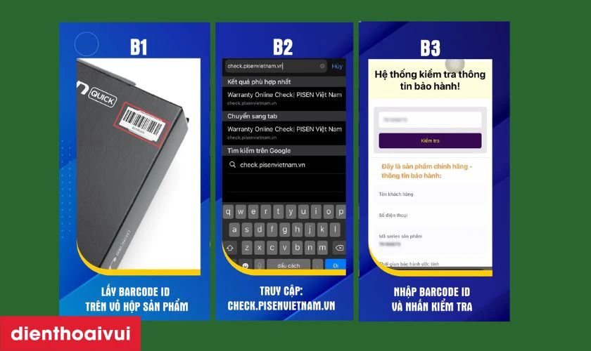 Lấy m&atilde; Barcode ID đưa l&ecirc;n web check.pisenvietnam.vn của Pisen để tiến h&agrave;nh kiểm tra