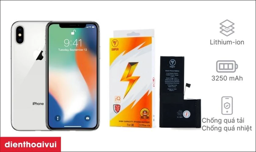 Ưu điểm khi thay pin iPhone X dung lượng cao ch&iacute;nh h&atilde;ng Vmas