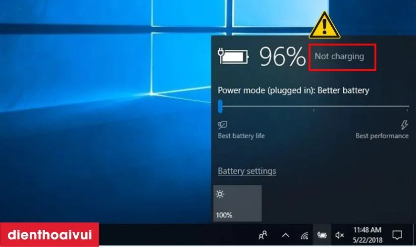 Laptop b&aacute;o lỗi Consider replacing your battery