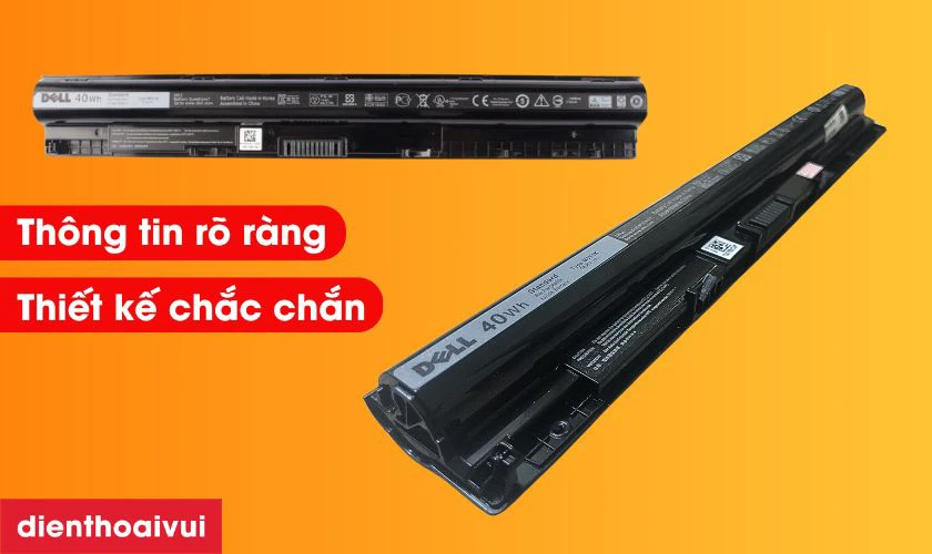 Pin laptop chính hãng thường có thiết kế chắc chắn, thông tin in rõ ràng