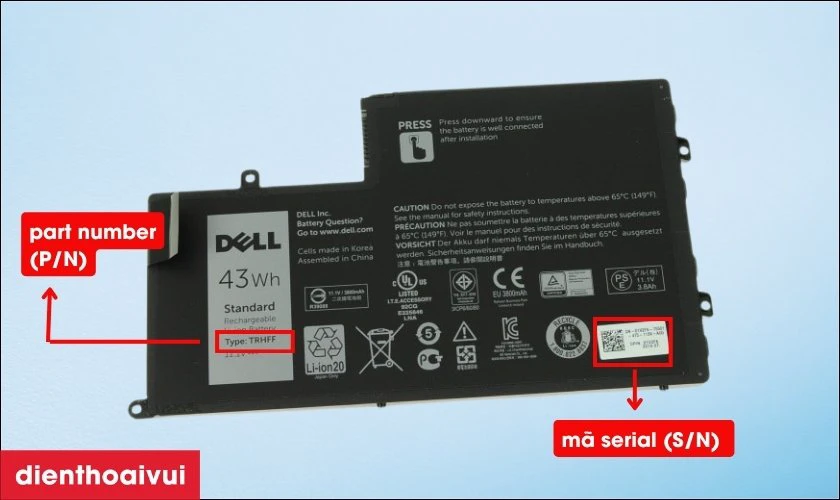 Kiểm tra theo số serial in tr&ecirc;n pin