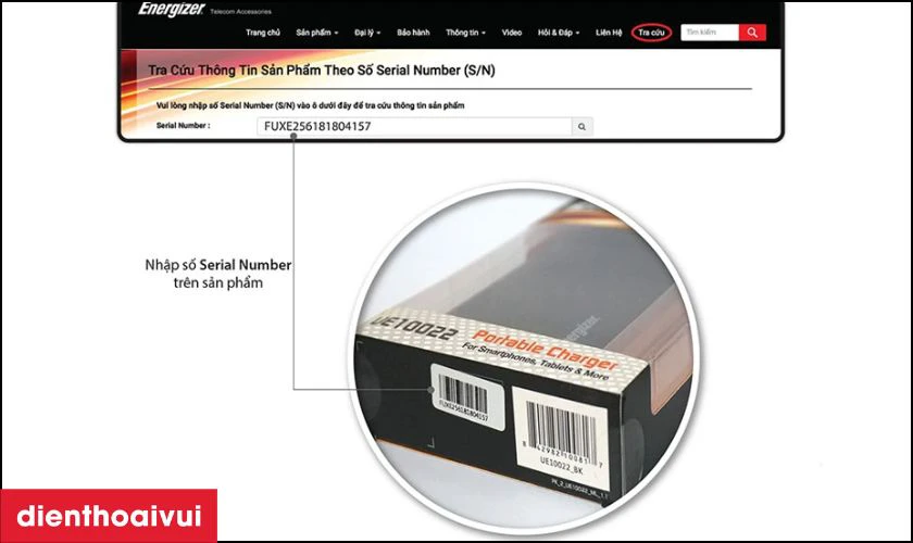 Kiểm tra theo số serial in tr&ecirc;n pin