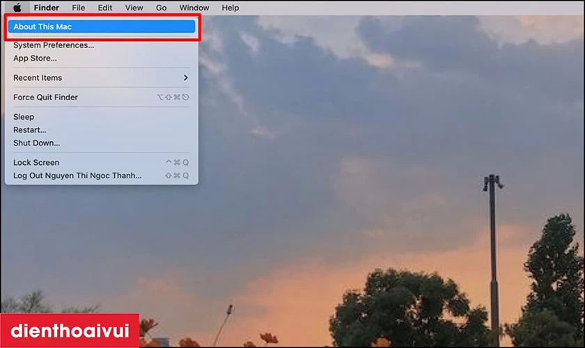 Tại biểu tượng menu Apple chọn mục About This Mac