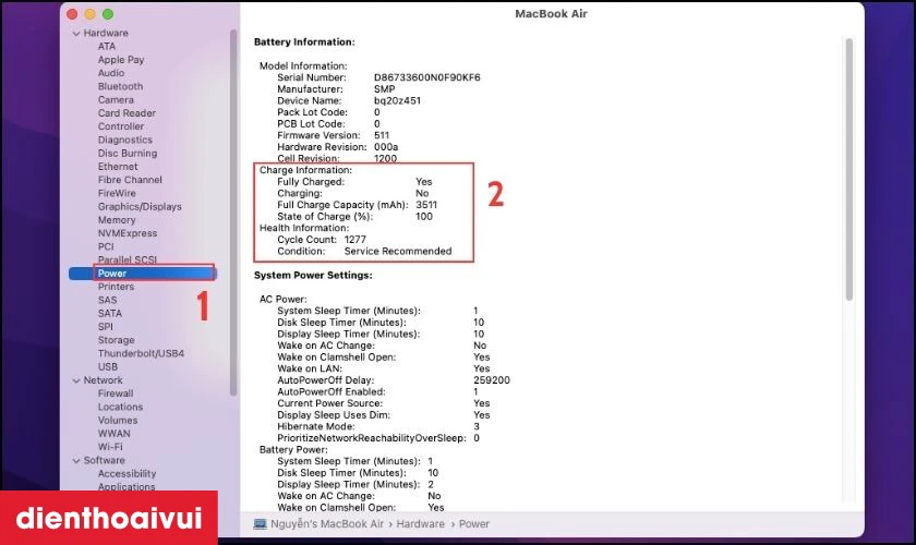 Xem t&igrave;nh trạng Pin Macbook Air