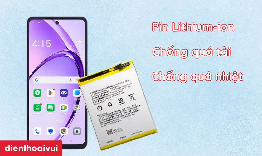 Pin gốc của OPPO A3 được thiết kế với dung lượng 5000 mAh