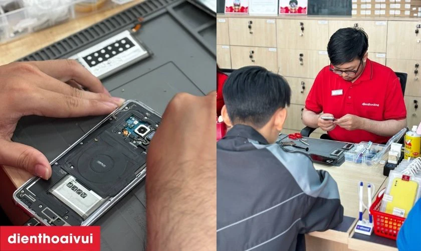 Kỹ thuật vi&ecirc;n tiến h&agrave;nh thay linh kiện trực tiếp tại cửa h&agrave;ng