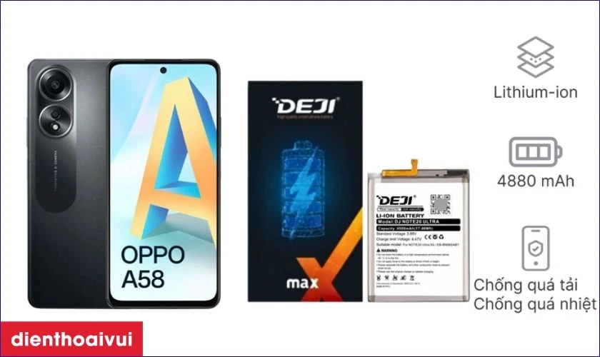 Đ&aacute;nh gi&aacute; pin Oppo A58 h&atilde;ng Deji