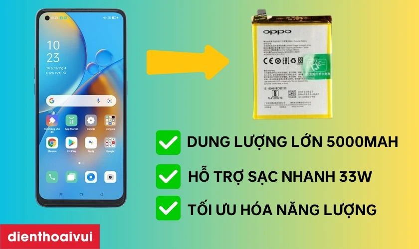 OPPO A74 sở hữu vi&ecirc;n pin dung lượng lớn 5000mAh