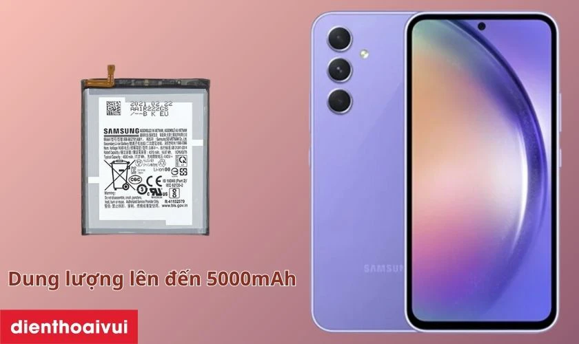 Samsung Galaxy A54 được trang bị pin c&oacute; dung lượng lớn l&ecirc;n đến 5000mAh